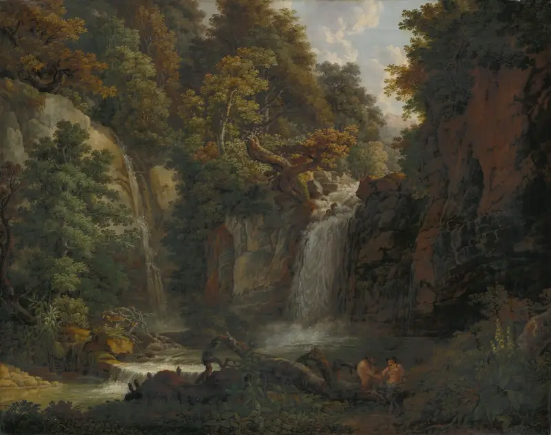 The Giessen near Zeglingen with Two Satyrs Playing the Panflute av Peter Birmann