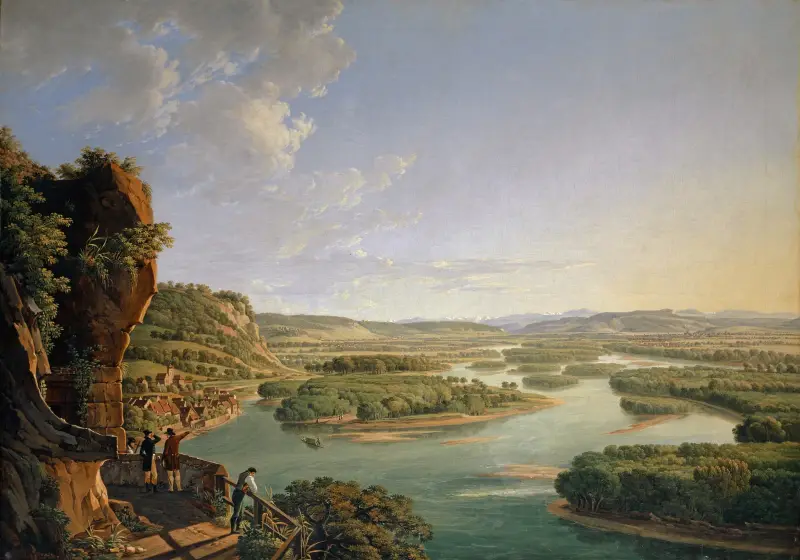 View from the Isteinerklotz up the Rhine toward Basel av Peter Birmann