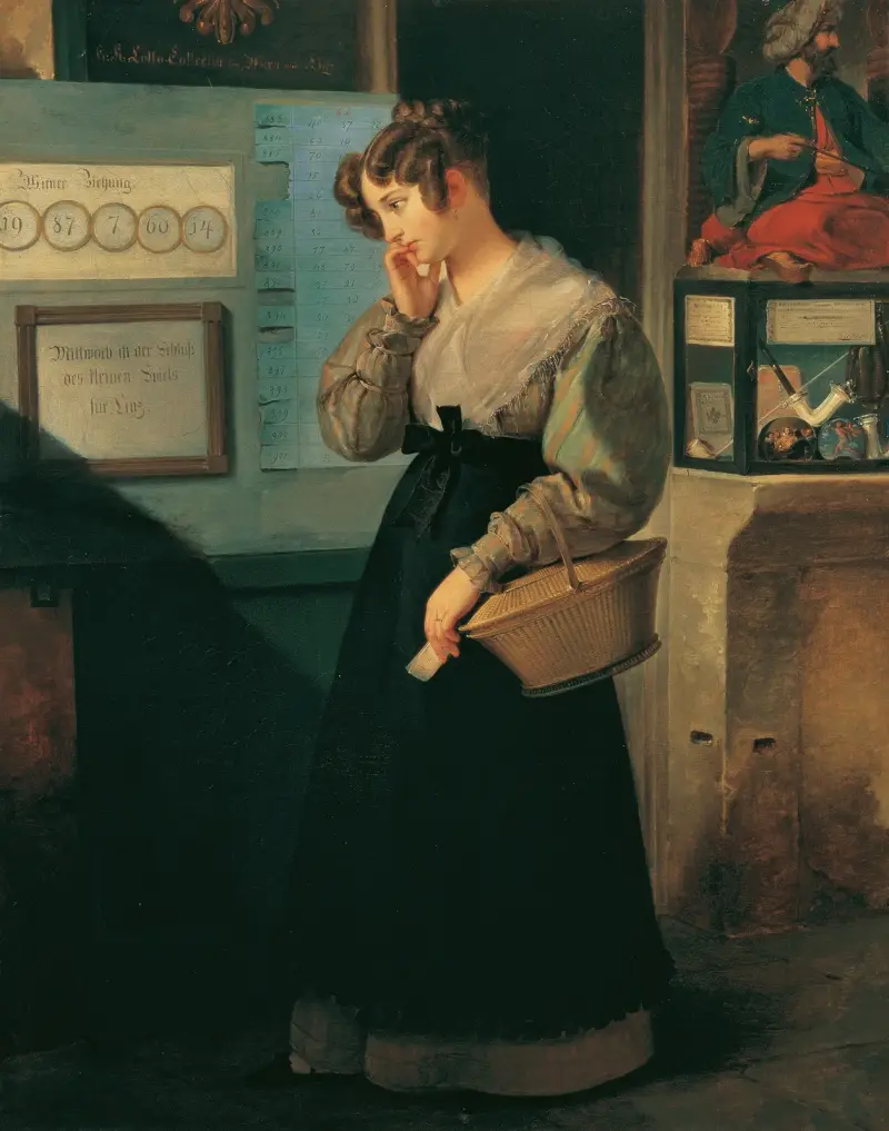 Mädchen Vor Dem Lotteriegewölbe av Peter Fendi