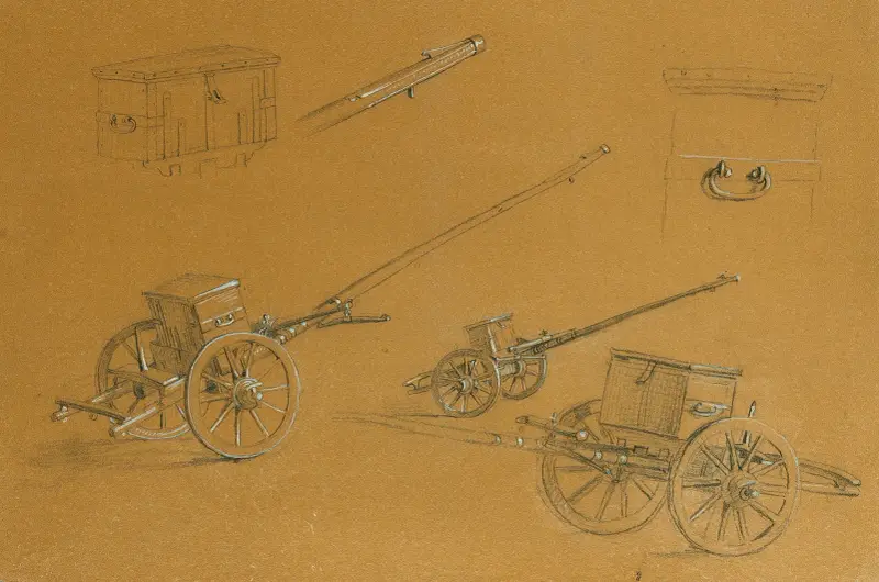 Studie av kanoner, militärutrustning av Johann Peter Krafft
