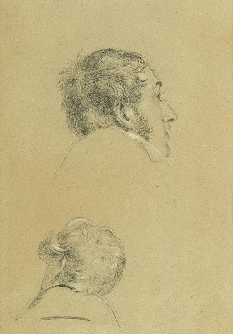 Zwei Kopfstudien zu ‚Rückkehr des Kaisers Franz aus Pressburg‘ von Johann Peter Krafft