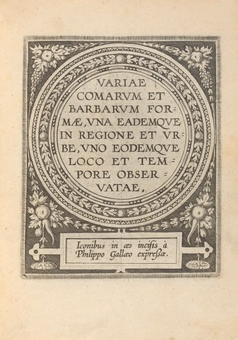 Variae Comarum et Barbarum formae – Title page av Philip Galle