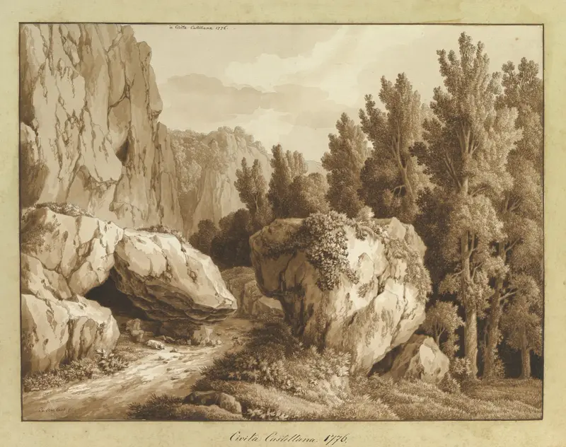 A Rocky Landscape at Civita Castellana av Jacob Philipp Hackert