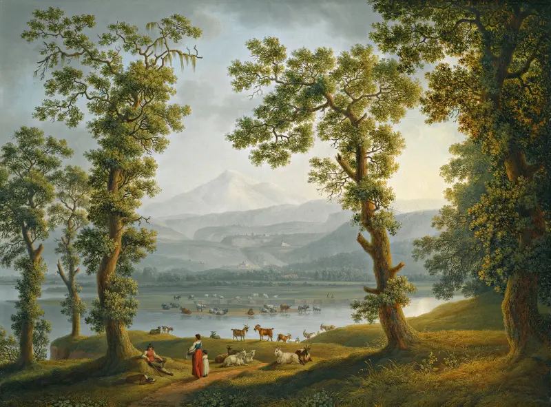 A View Across The Volturno River Towards Alife, Piedimonte Matese, And The Matese Mountains Rising Beyond av Jacob Philipp Hackert
