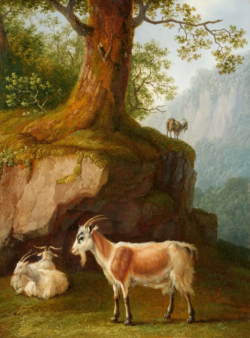 Górzysty krajobraz z czterema kozami, Jacob Philipp Hackert