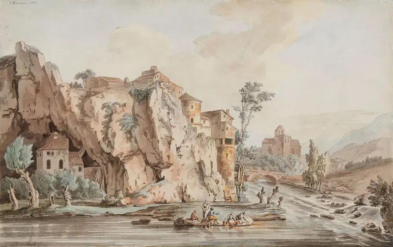 Landskap nära Vaucluse i de franska sjöalperna av Jacob Philipp Hackert