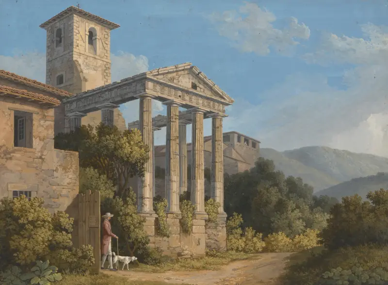 The Temple of Hercules in Cori near Velletri av Jacob Philipp Hackert