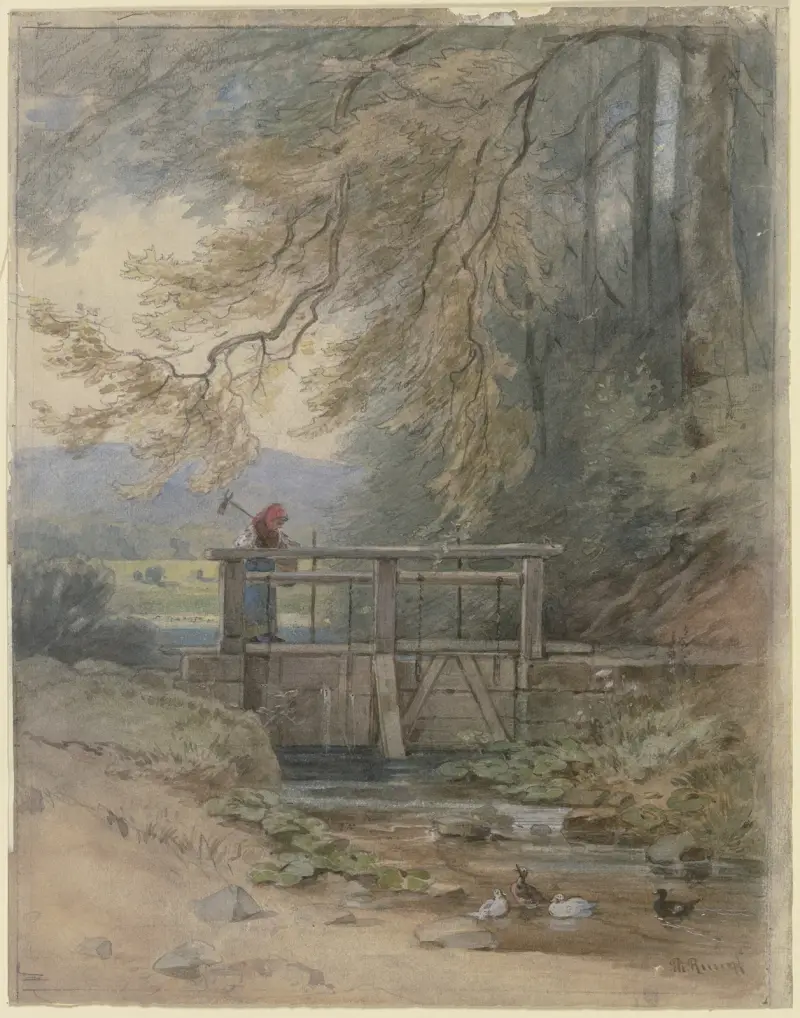 Waldlandschaft mit Wehr von Philipp Rumpf