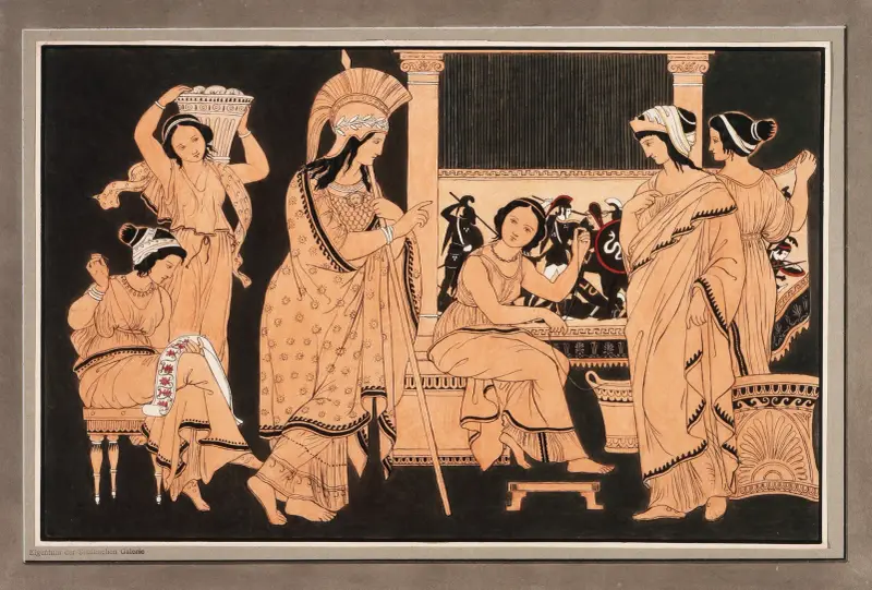 Athena hos Penelope vid vävstolen av Philipp Veit