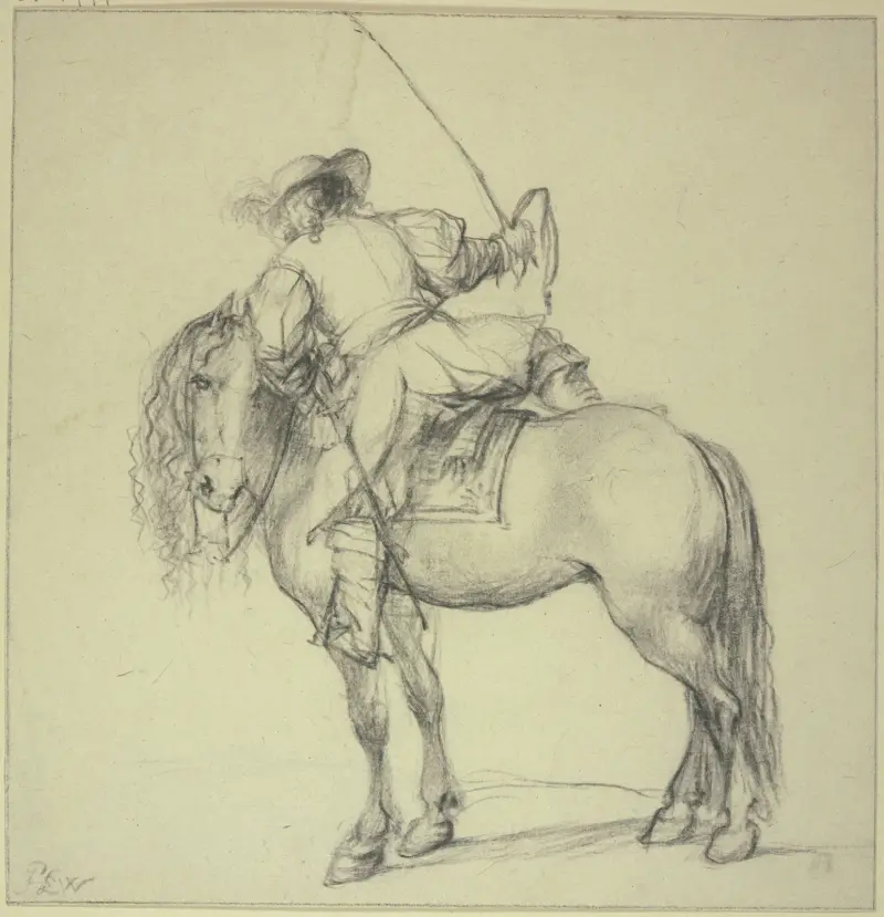 Ein Kavalier, der zu Pferde steigt av Philips Wouwerman