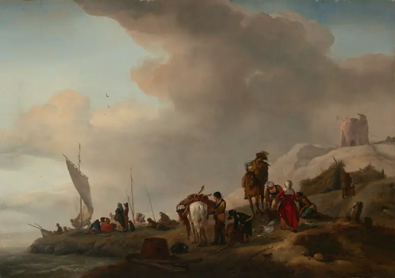 Fischer, die ihren Fang am Strand entladen von Philips Wouwerman