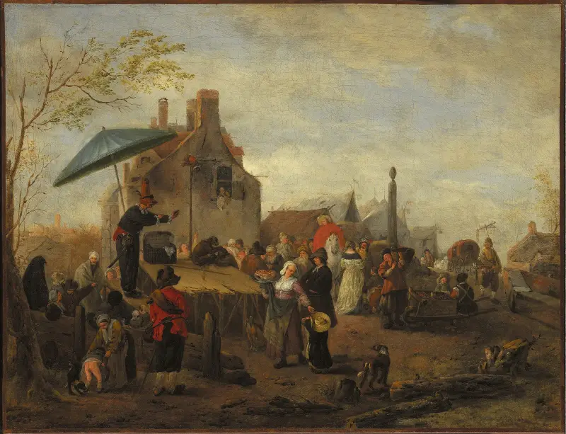 Gaukler auf einem Markt von Philips Wouwerman