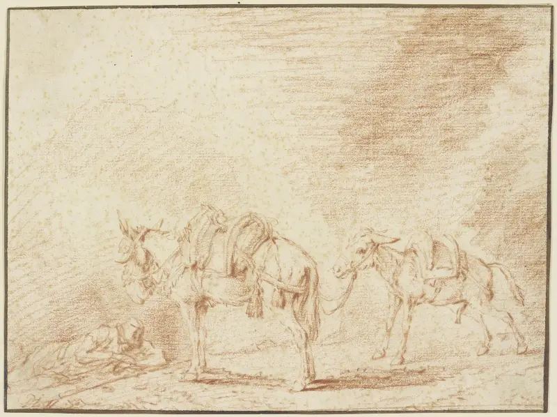 Ruhender Mann bei zwei Eseln av Philips Wouwerman