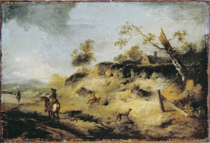 Sandbank mit Reisenden von Philips Wouwerman