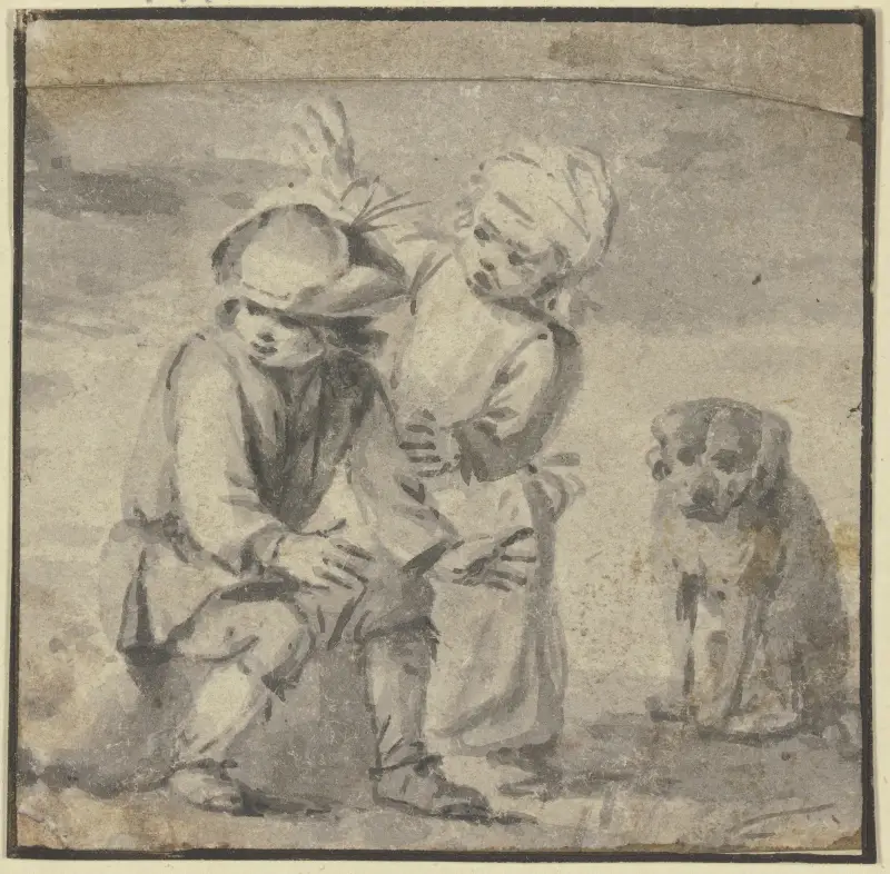 Zwei Knaben bei einem Hunde, der rechts sitzt von Philips Wouwerman