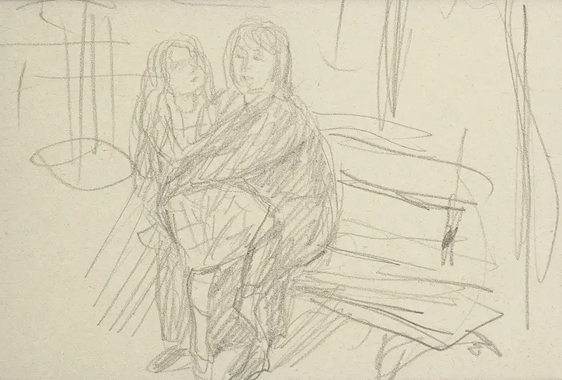 Femme et enfant sur un banc av Pierre Bonnard
