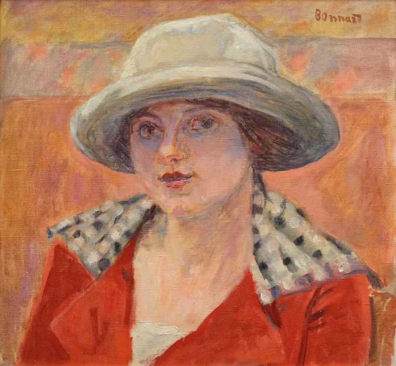 Jeune Femme au chapeau blanc ou Étude de tête av Pierre Bonnard