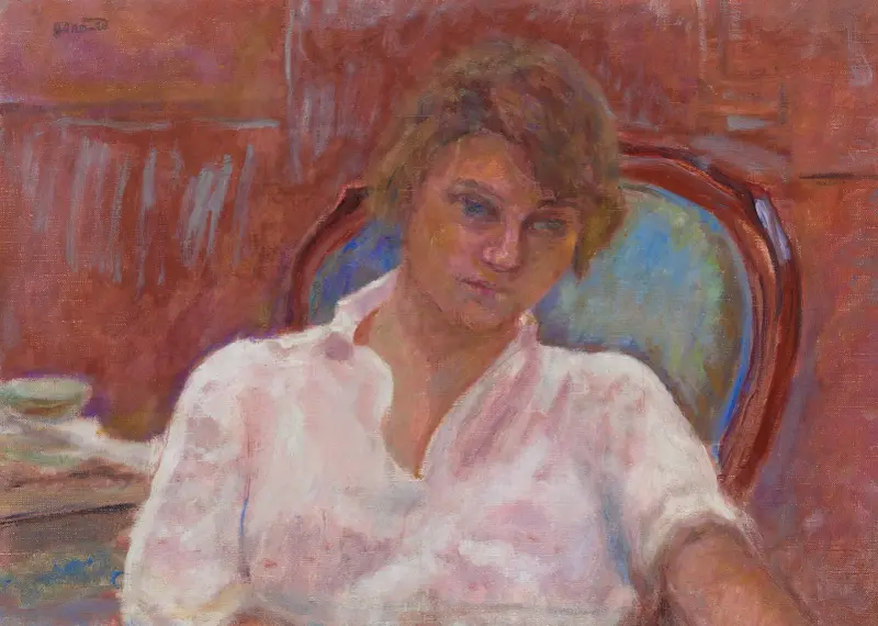 Jeune femme rêvant dans un fauteuil, Harmonie rose av Pierre Bonnard