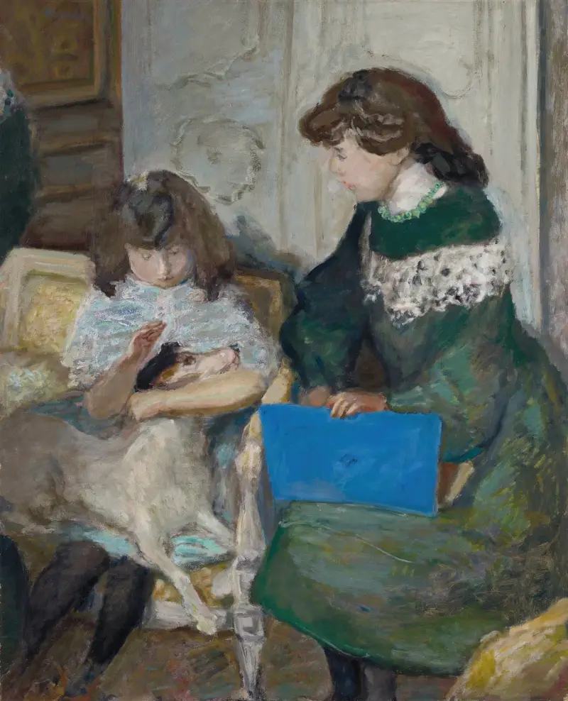 Jeunes filles au chien (Deux des filles d’Alexandre Natanson) av Pierre Bonnard