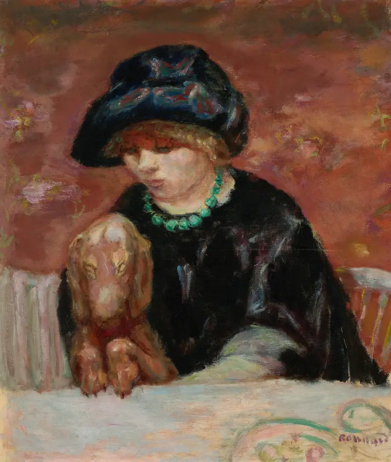 La femme au basset ou Portrait de Marthe Bonnard au basset av Pierre Bonnard