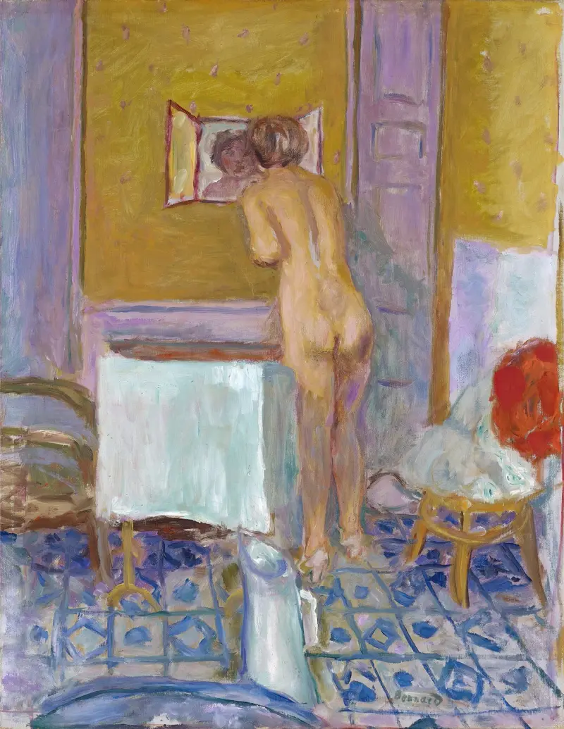 Akt s červenou látkou (Akt u toalety), Pierre Bonnard