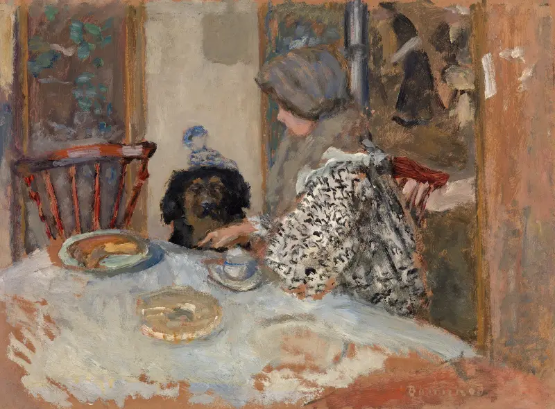 Woman and Dog at Table av Pierre Bonnard