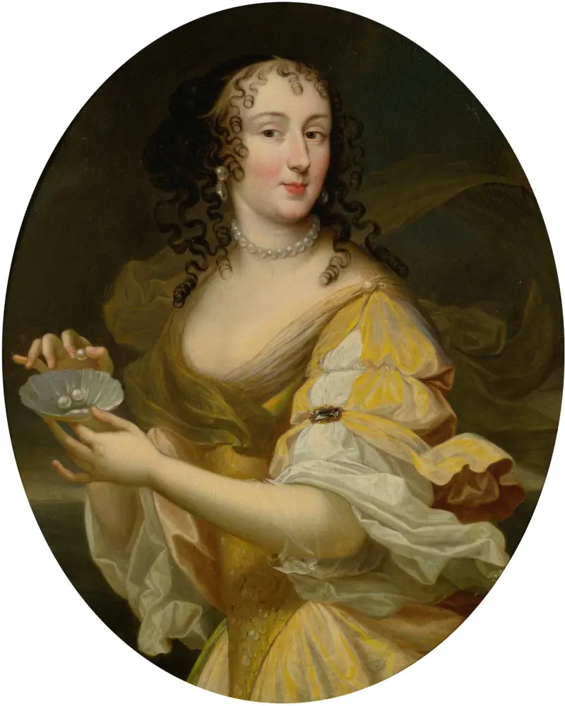 Portrait Of A Lady In Allegorical Guise, Holding A Dish Of Pearls av Pierre Mignard