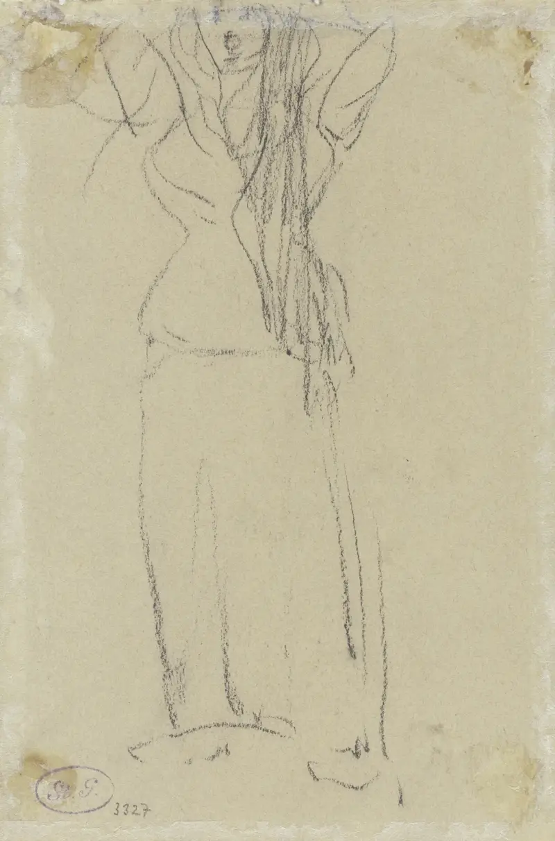 Flüchtige Skizze einer Frauenfigur mit erhobenen Armen av Piet Mondrian