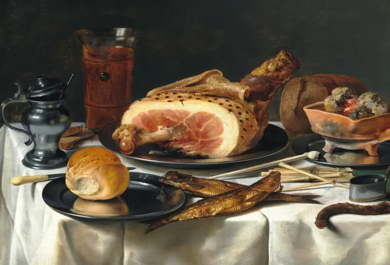 Still Life with Ham, 1625 av Pieter Claesz