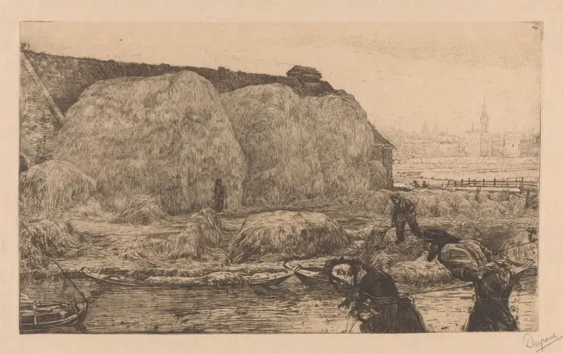Boerderij met hooischelven aan het Jaagpad in Amsterdam av Pieter Dupont
