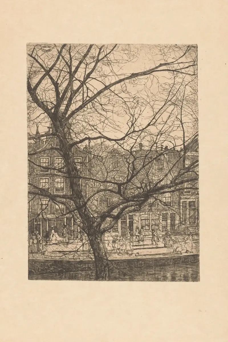 Hus med trappgavlar vid kanal i Amsterdam av Pieter Dupont