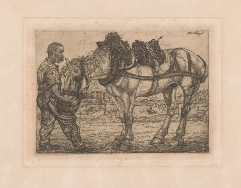 Man leder en häst från en hink av Pieter Dupont