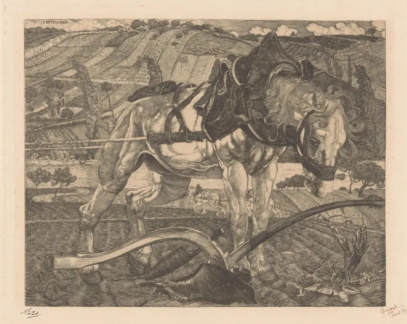 Plöjande häst på en kulle av Pieter Dupont