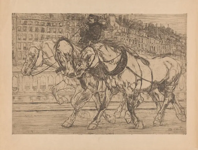 Three horses with rider Garcon d’Ecurie av Pieter Dupont