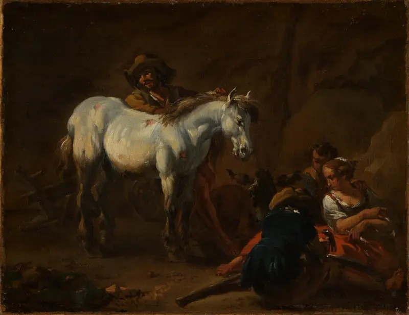 En man med en vit häst av Nicolaes Pietersz. Berchem