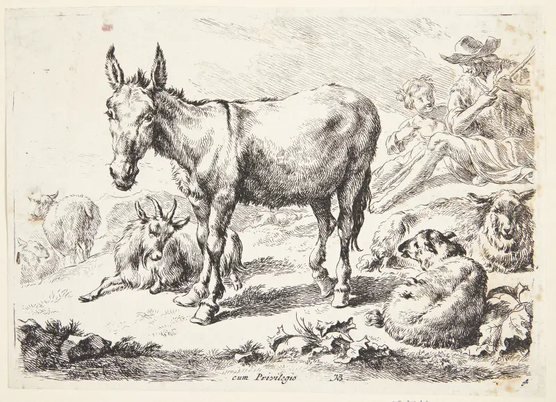 Åsna och getter av Nicolaes Pietersz. Berchem