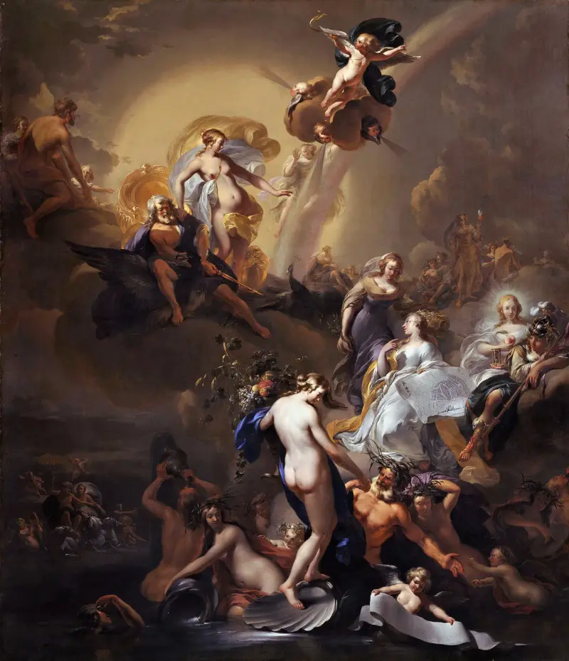 Allegori över Amsterdams expansion av Nicolaes Pietersz. Berchem