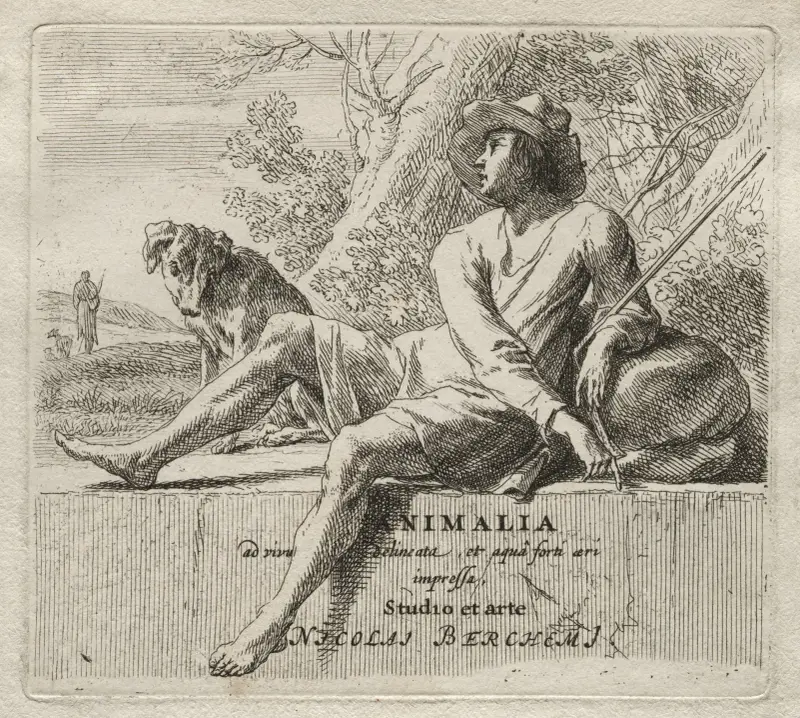 Animalia – Frontespis, herde och hund av Nicolaes Pietersz. Berchem