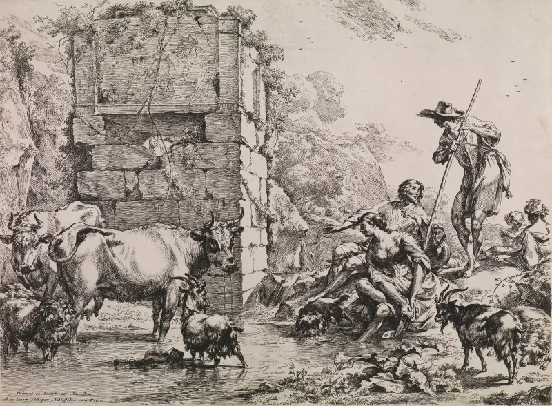 Trinkende Kuh von Nicolaes Pietersz. Berchem