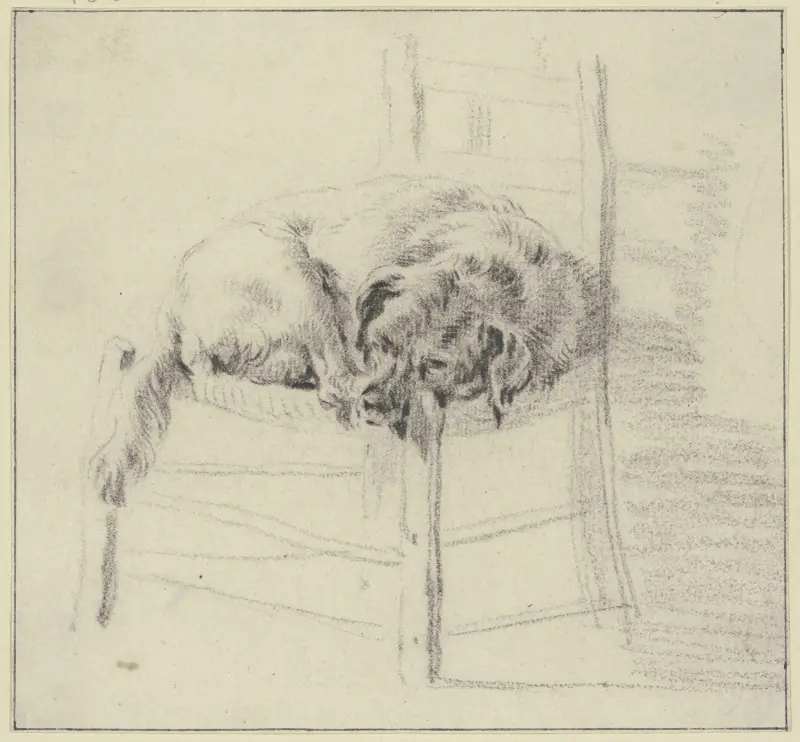 Ein Hund auf einem Stuhl liegend av Nicolaes Pietersz. Berchem