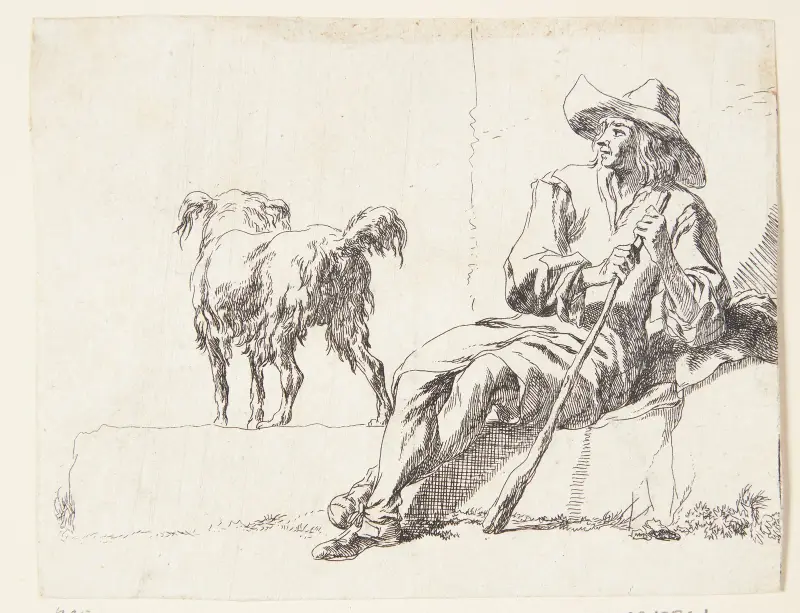 En herde med sin hund, titelblad till Geder av Nicolaes Pietersz. Berchem