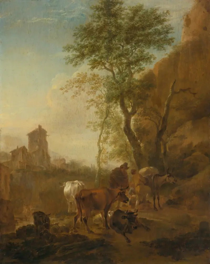 Italienskt landskap med kor av Nicolaes Pietersz. Berchem