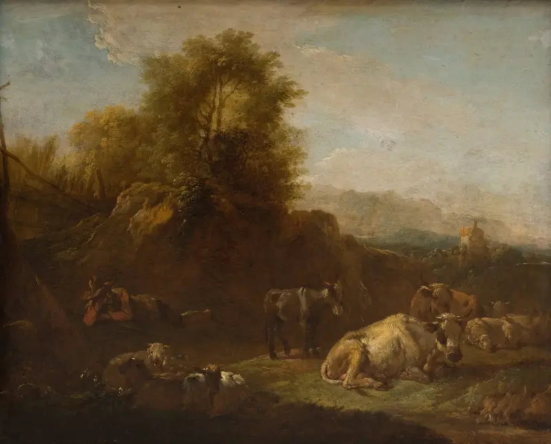 Landskap med djur och en herde av Nicolaes Pietersz. Berchem