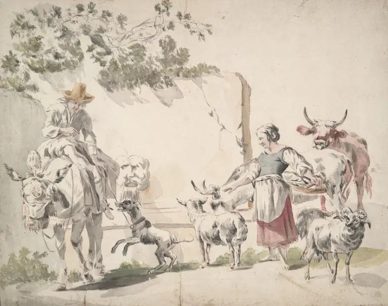 Bönder på väg till marknaden av Nicolaes Pietersz. Berchem