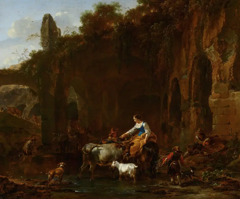 Shepherds beside Roman Ruins av Nicolaes Pietersz. Berchem