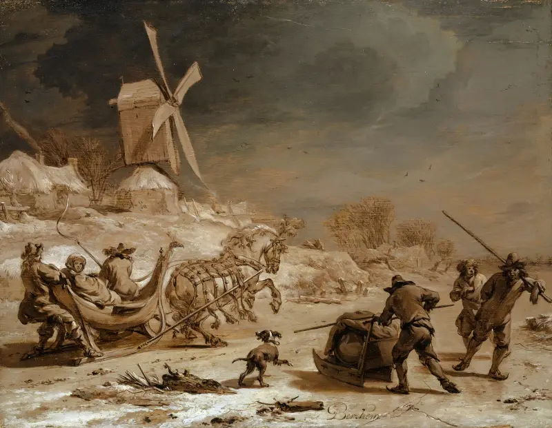 Jazda na sankach, Nicolaes Pietersz. Berchem