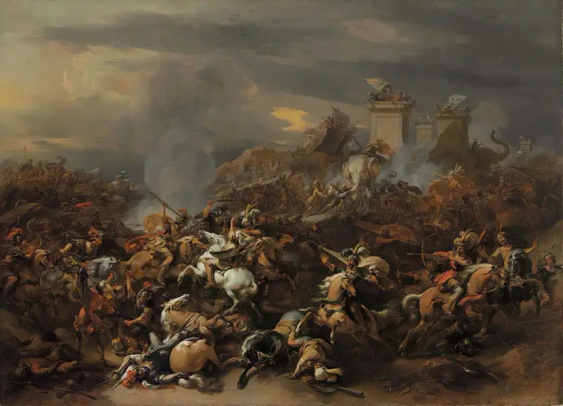 The Battle between Alexander and Porus av Nicolaes Pietersz. Berchem