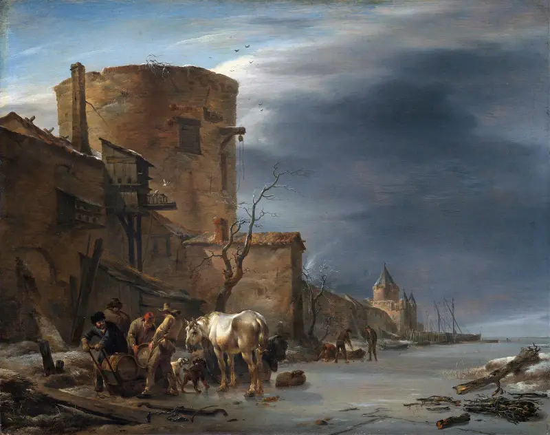 Die Stadtmauer von Haarlem im Winter von Nicolaes Pietersz. Berchem