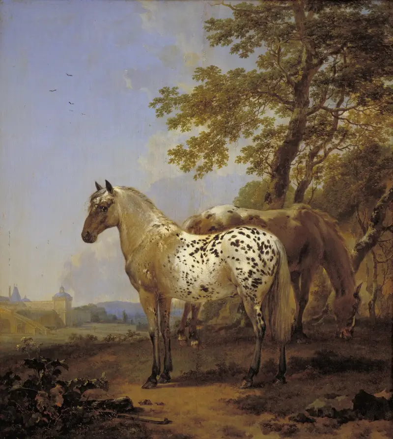 Två hästar i ett landskap av Nicolaes Pietersz. Berchem