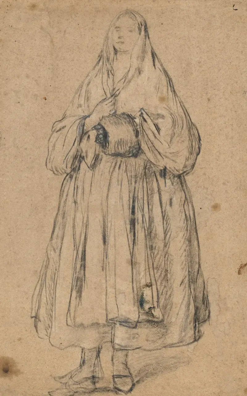 Standing Woman Holding a Muff, Turned Slightly to the Left av Pietro Longhi